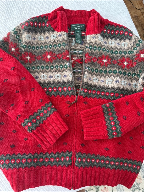 Lauren Ralph Lauren Sweaters - Lauren Ralph Lauren Red Fair Isle Zip Cardigan Sweater
